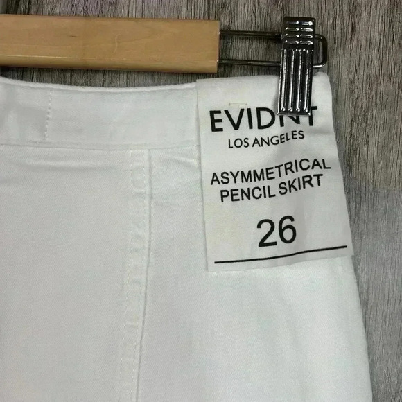 EVIDNT Skirt 26 White Denim Asymmetrical Front Slit Buttons Pencil Anthropologie - Picture 6 of 10